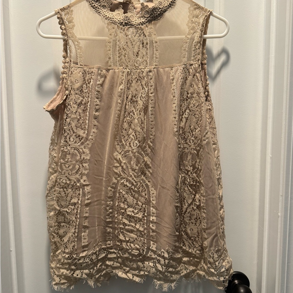 Notations Beige Lace Sleeveless Blouse